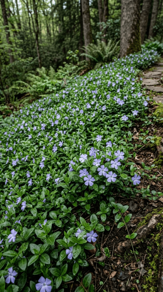 Vinca Minor (Periwinkle) — Periwinkle Blue on a Shaded Hill