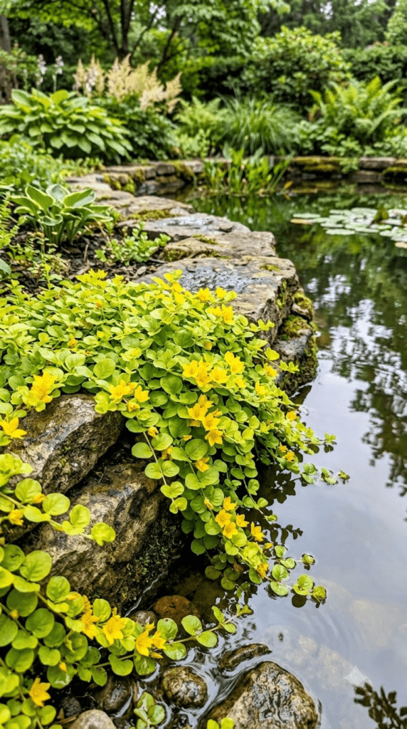Yellow Creeping Jenny — Golden Trails Near the Water's Edge