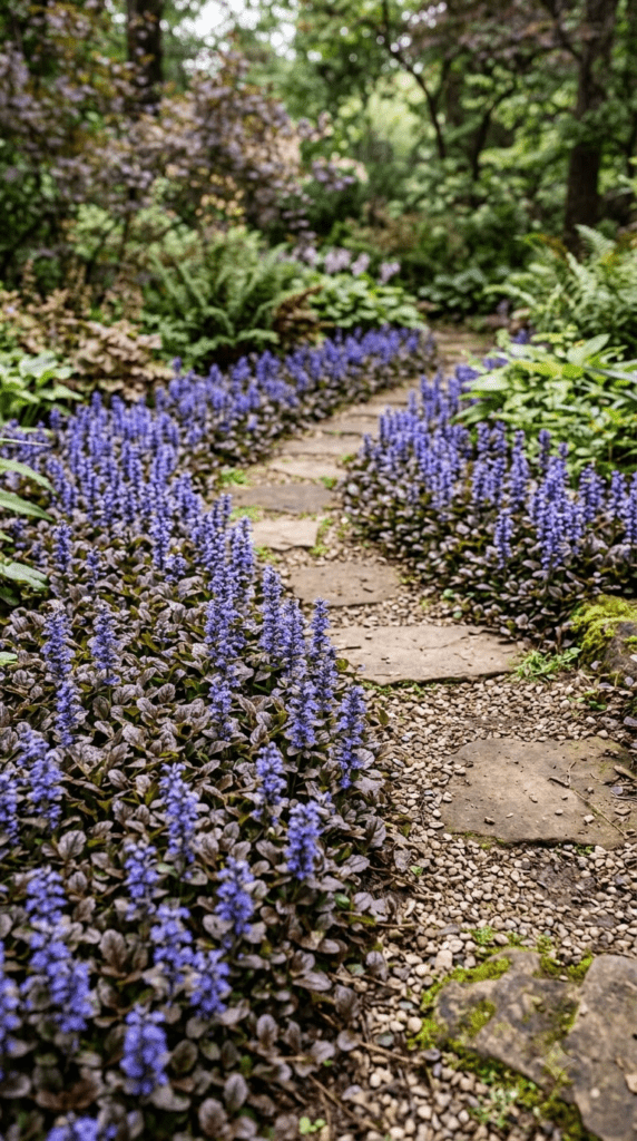 Ajuga 'Chocolate Chip' — "Bronze Mat Along the Walkway"