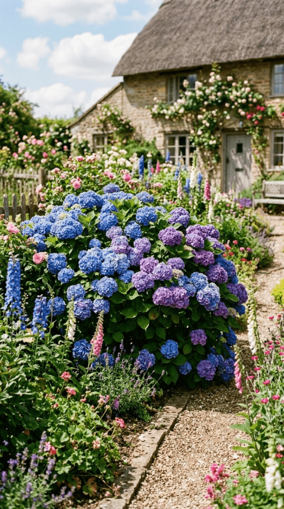 Hydrangeas — "Full Blue Clusters in the Border"