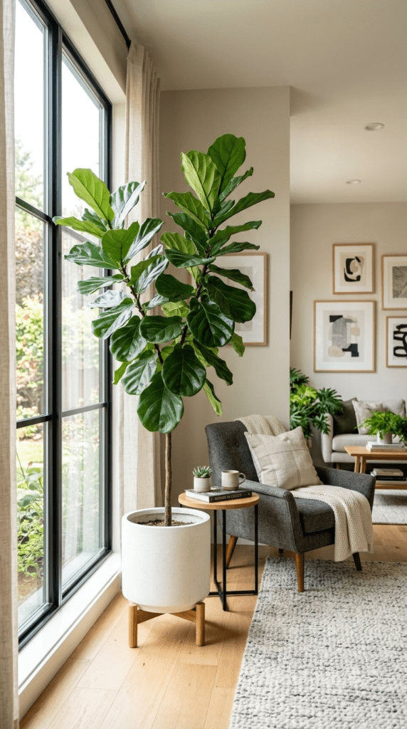18 Statement-Making Tall Indoor Plants That Transform Empty Corners 2 Fiddle Leaf Fig — "Bold Leaves Anchoring the Corner"