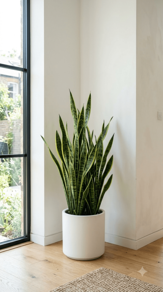 18 Statement-Making Tall Indoor Plants That Transform Empty Corners 3 Snake Plant — "Upright Blades in Clean Light"