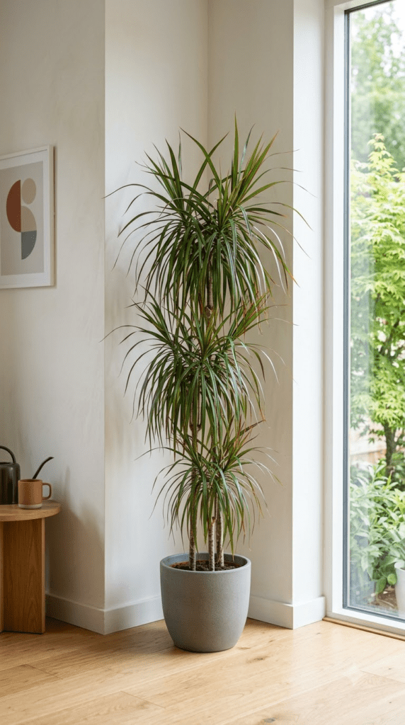 18 Statement-Making Tall Indoor Plants That Transform Empty Corners 8 Dracaena Marginata — "Slender Stems, Sculptural Shape"