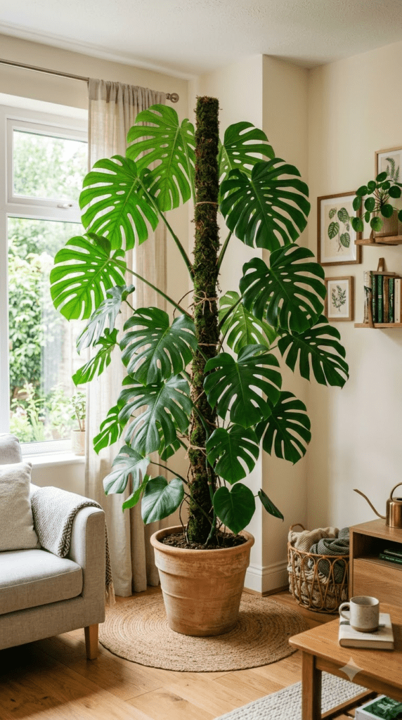 18 Statement-Making Tall Indoor Plants That Transform Empty Corners 9 Monstera Deliciosa — "Split Leaves Climbing the Pole"