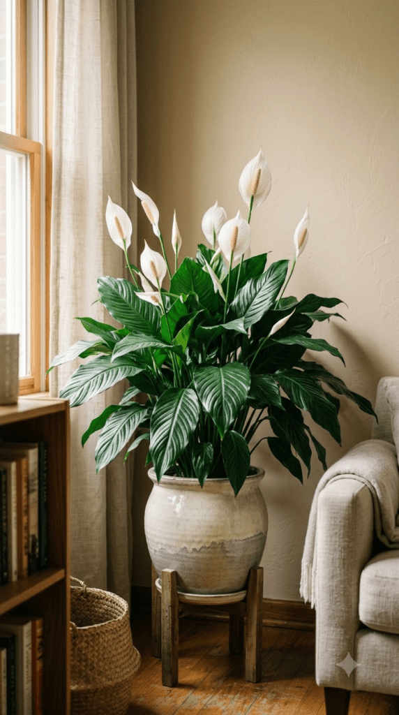 18 Statement-Making Tall Indoor Plants That Transform Empty Corners 14 Peace Lily — "White Blooms in a Shaded Nook"