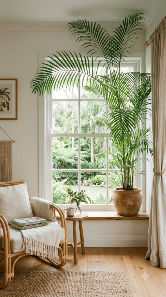 18 Statement-Making Tall Indoor Plants That Transform Empty Corners 15 Bamboo Palm — "Graceful Stems Framing the Window"