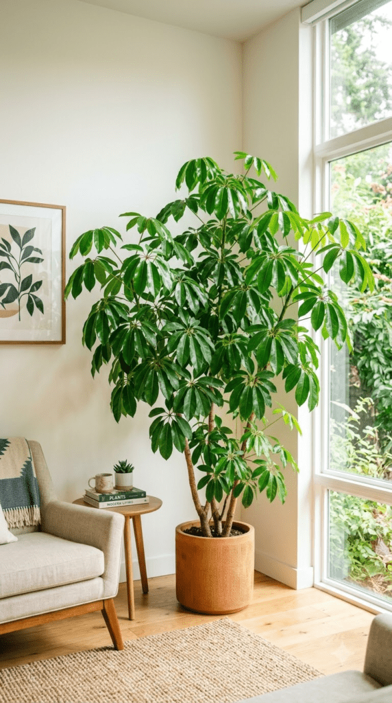 18 Statement-Making Tall Indoor Plants That Transform Empty Corners 17 Schefflera — "Umbrella Leaves Bringing the Tropics In"