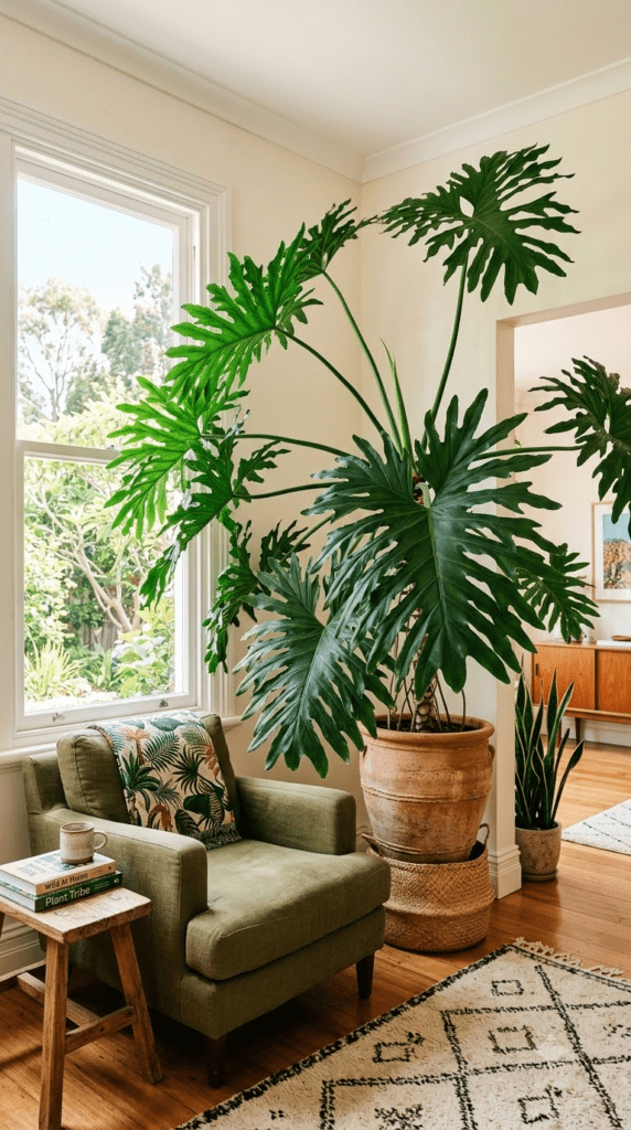 18 Statement-Making Tall Indoor Plants That Transform Empty Corners 19 Philodendron Selloum — "Deep-Cut Leaves Filling the Room"