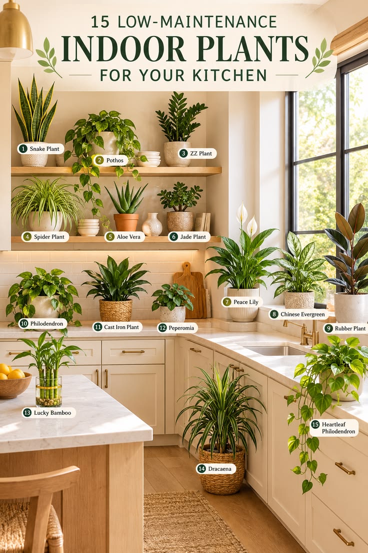 🌿 15 Low-Maintenance Indoor Plants to Make Your Kitchen Feel Fresh & Beautiful