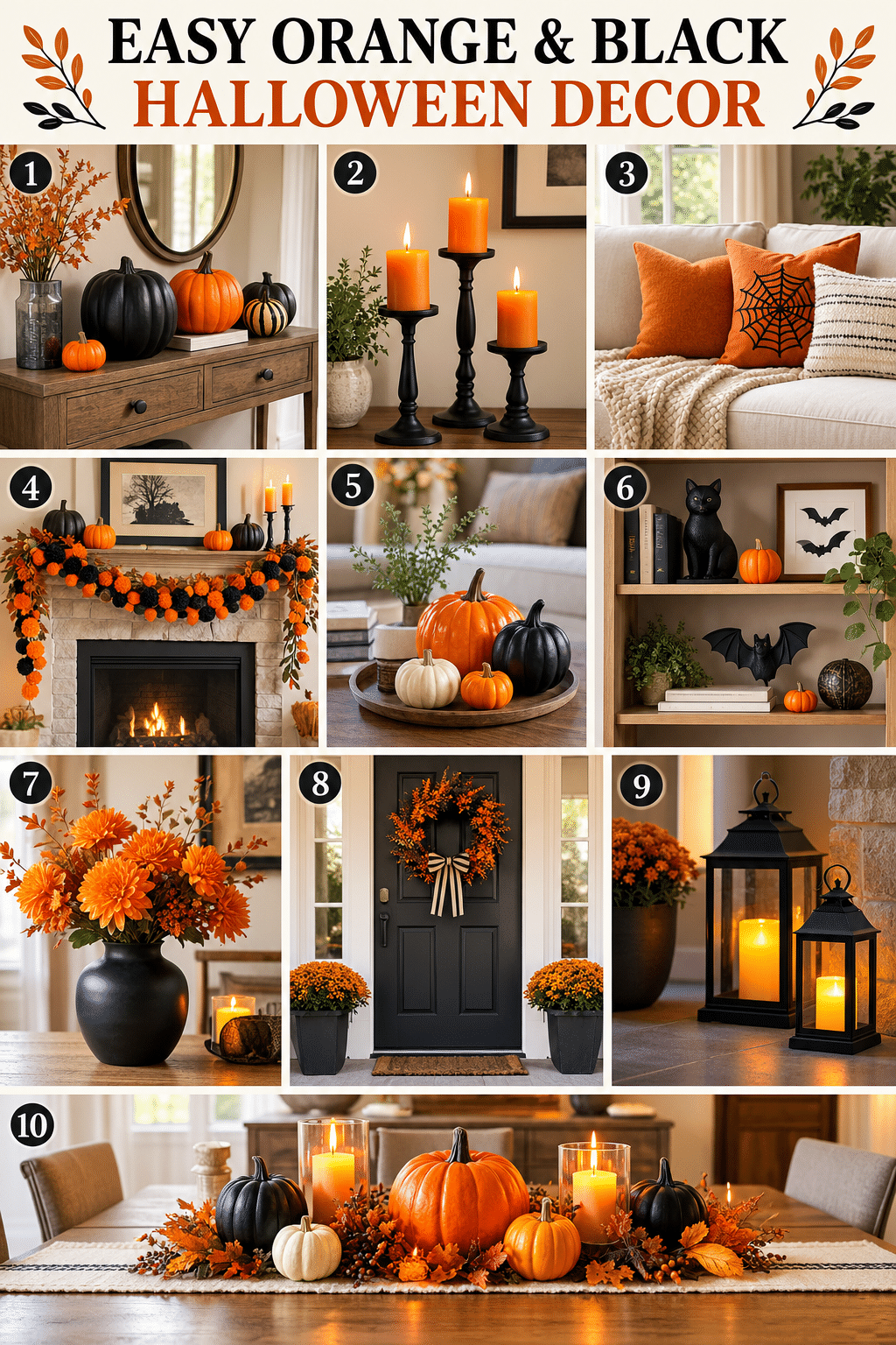 Simple Orange & Black Halloween Decor Ideas