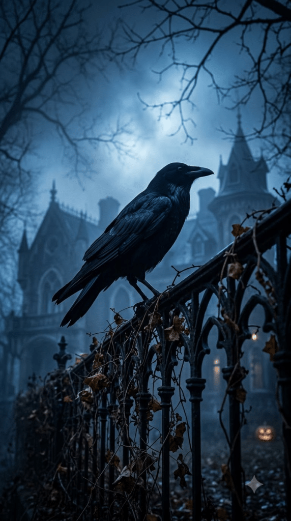 A Raven Silhouetted by Pale Moonlight