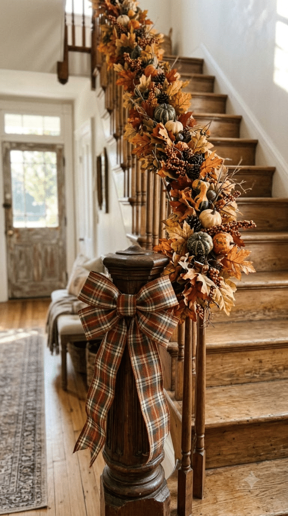 A Banister Wrapped in Autumn Leaves