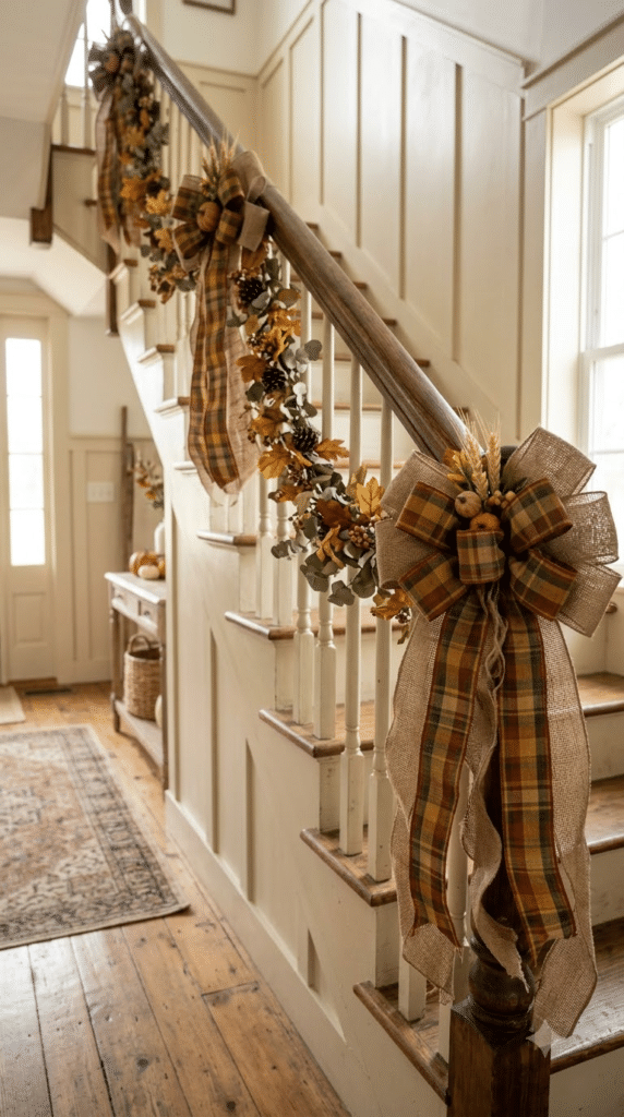Plaid Bows Climbing the Banister